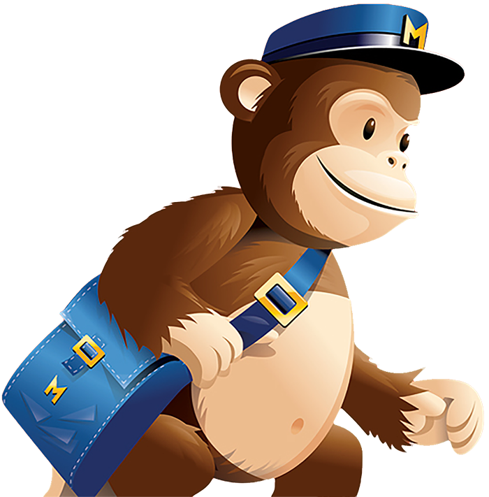 Illustration of chimp with messenger bag